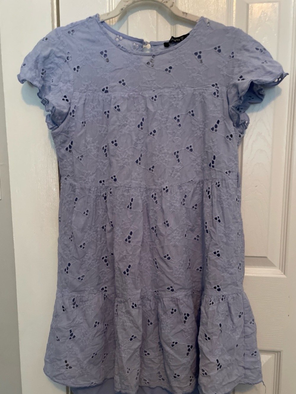 Simple Light blue Eyelet Casual Dress .